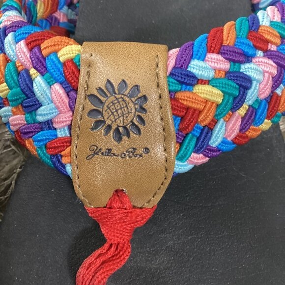Yellow Box Rainbow Woven BOHO Beach Flip Flop Thongs Sz 8 #262J - Picture 6 of 7